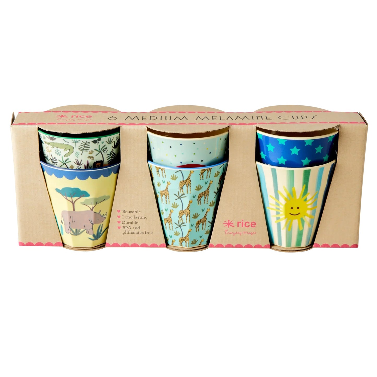 Mittelgroße Kinderbecher - Mehrfarbig - Funky Prints - 6er Pack rosé