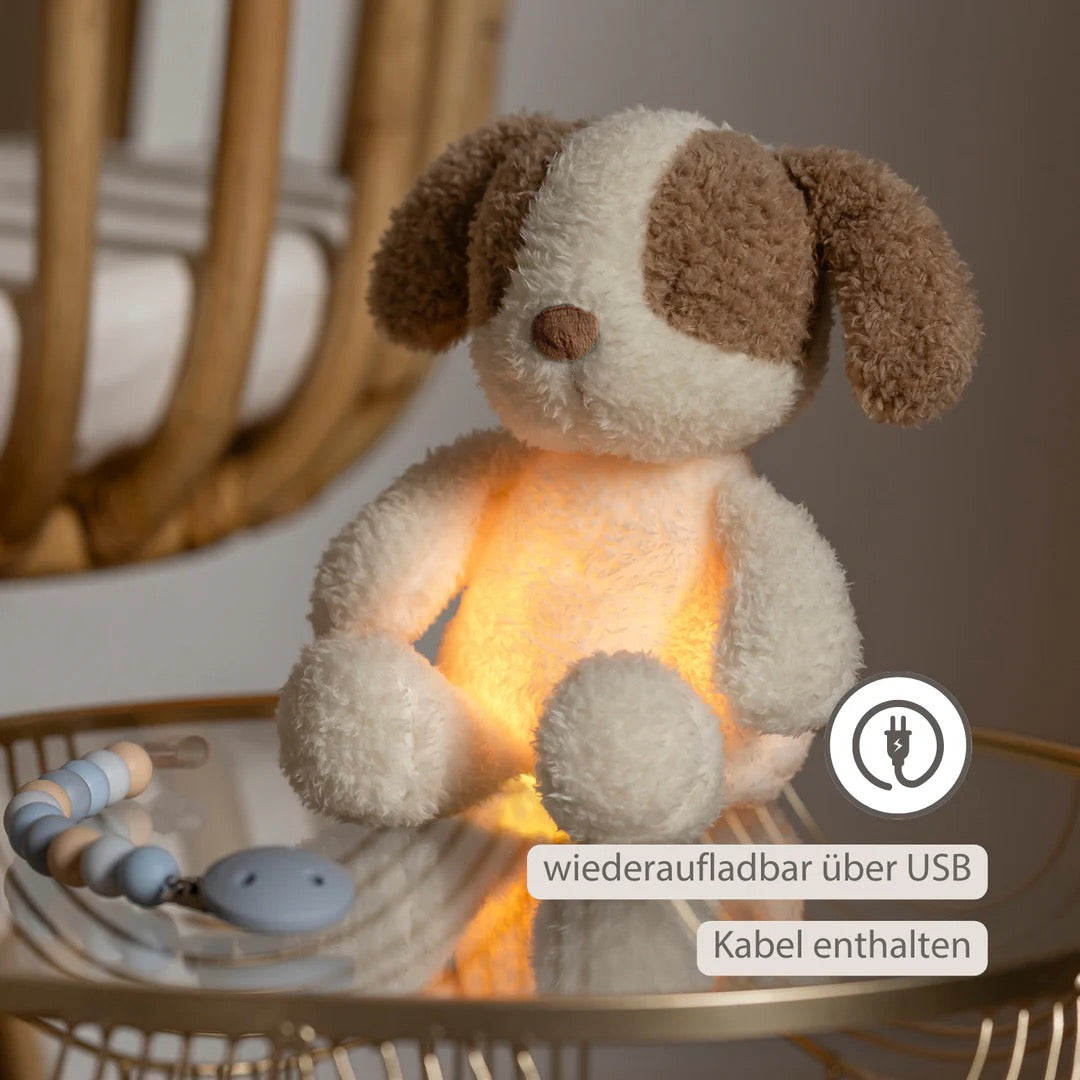 Nattou - TEDDY Baby Nachtlicht Hund – 25 cm – Weiches Babykuscheltier – Beige