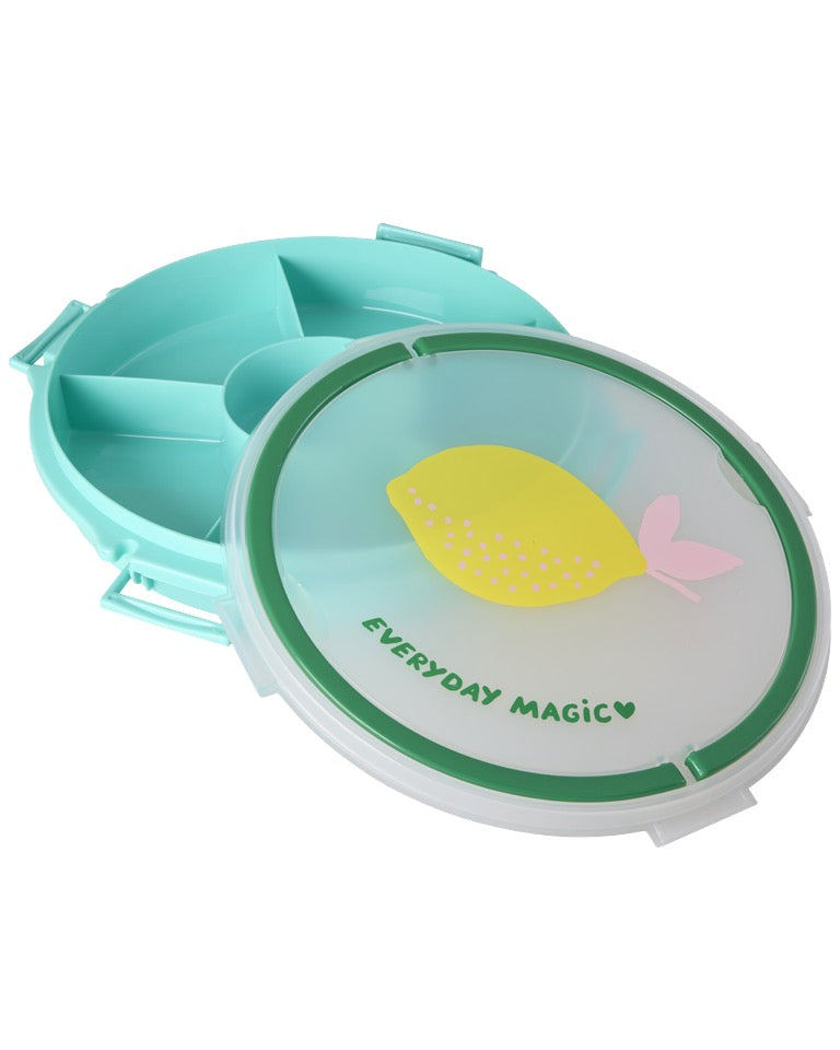 Rice - Serving Tray with Handle - Lemon Print - Mint / Snackbox