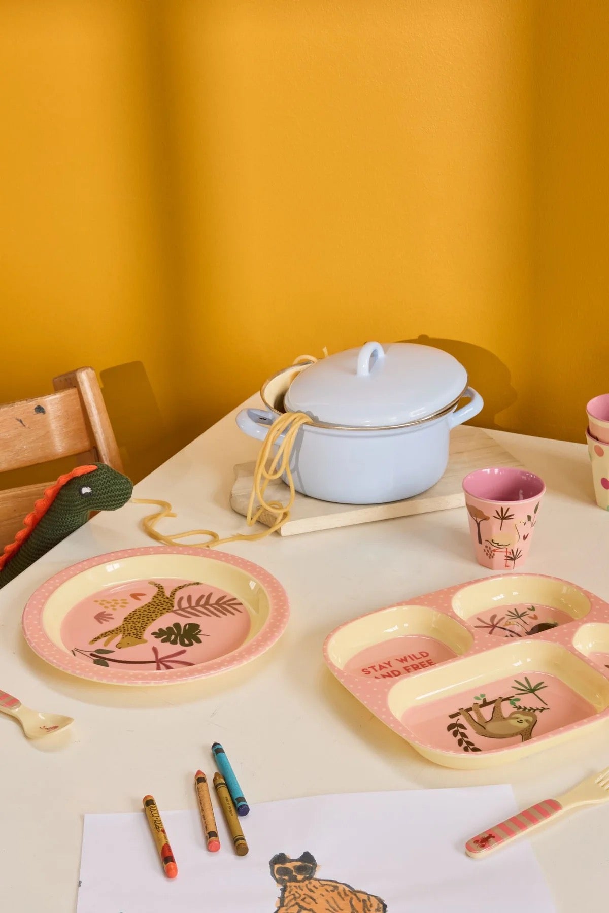 Kinderteller mit 4er Einteilung - Hellrosa - Jungle Print