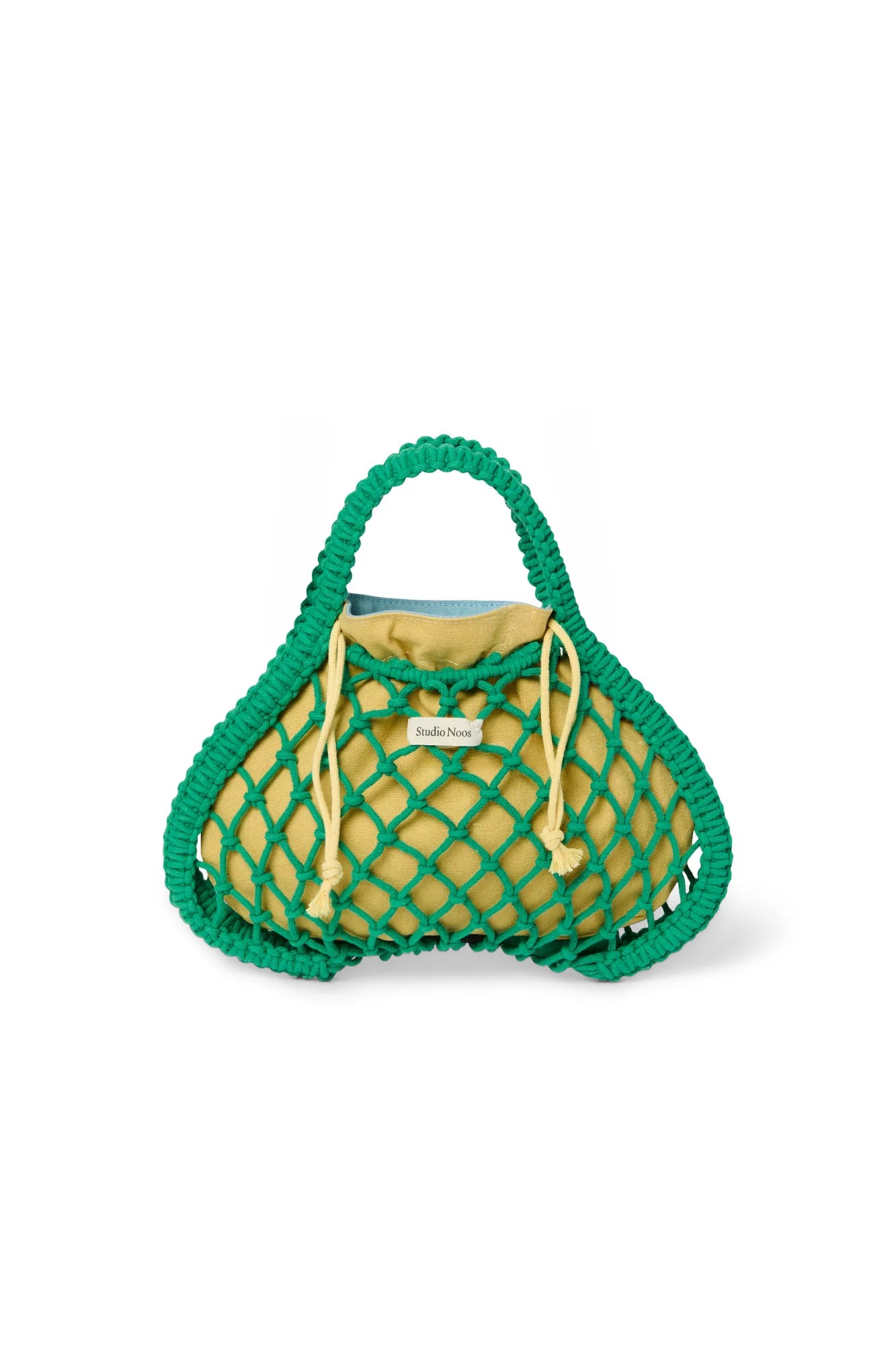 Studio Noos - Mini-Handtasche aus Makramee in Grün mit Wende-Inlay in Blau-Gelb