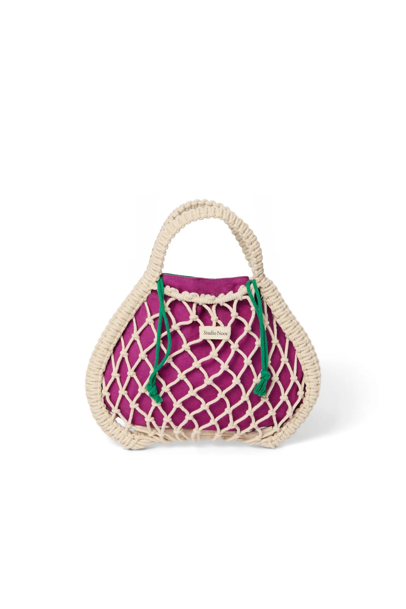 Studio Noos - Mini-Handtasche aus Makramee in Natur mit Wende-Inlay in Grün-Lila
