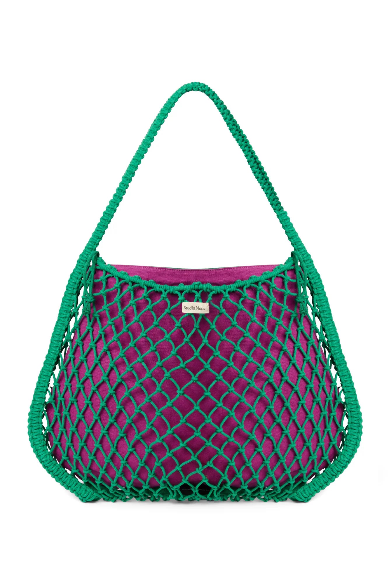 Studio Noos - Macramé Mom-Bag in Grün mit Wende-Inlay in Lila-Grün