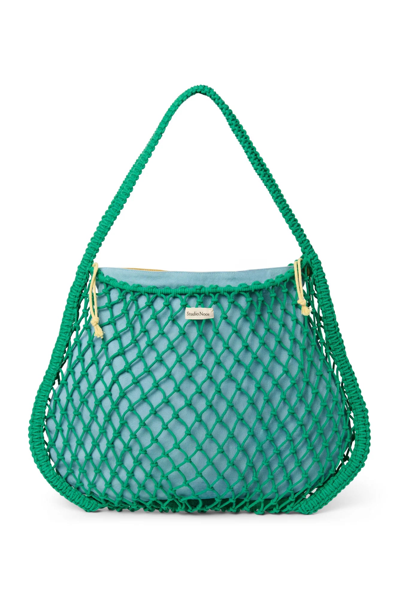 Studio Noos - Macramé Mom-Bag in Grün mit Wende-Inlay in Blau-Gelb