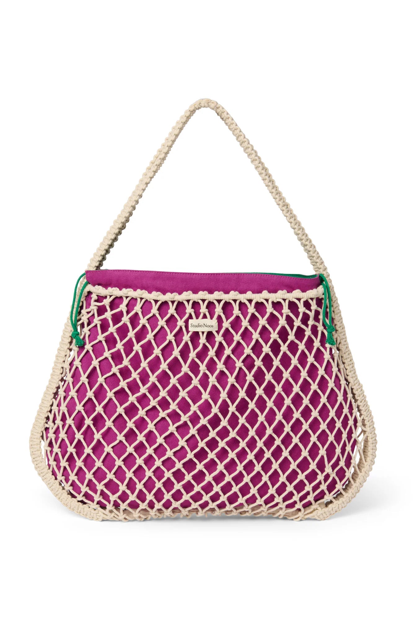 Studio Noos - Macramé Mom-Bag in Natur mit Wende-Inlay in Lila-Grün