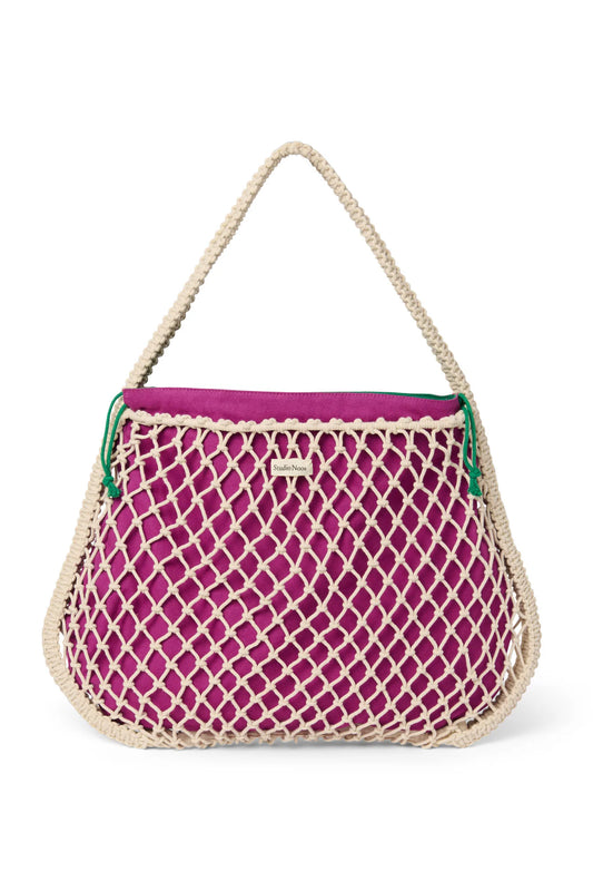 Studio Noos - Macramé Mom-Bag in Natur mit Wende-Inlay in Lila-Grün