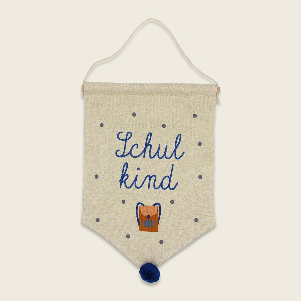 Ava & Yves - Wandbehang Ranzen „Schulkind“, white/blau