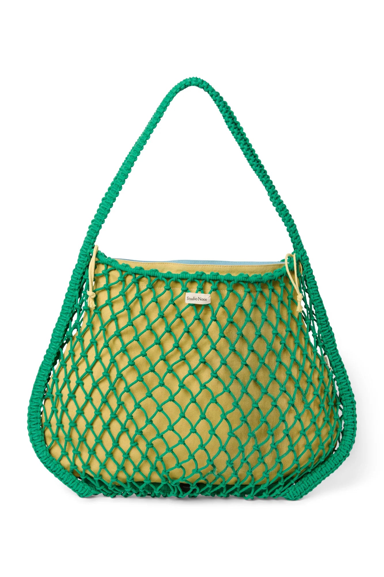 Studio Noos - Macramé Mom-Bag in Grün mit Wende-Inlay in Blau-Gelb