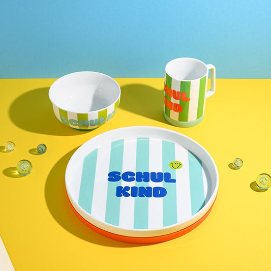 Ava & Yves - Porzellan-Set Schulkind Streifen, türkis und grün