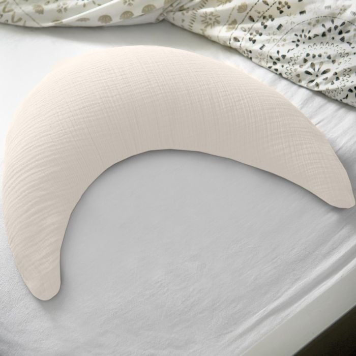 Der Musselinmond Kuschel- und Stillkissen | 192 Sandbeige