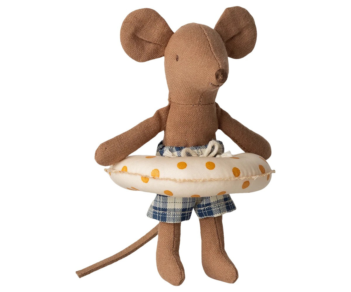 Maileg - Beach mouse with float, Little brother - Yellow dots - Maus mit Schwimmreifen