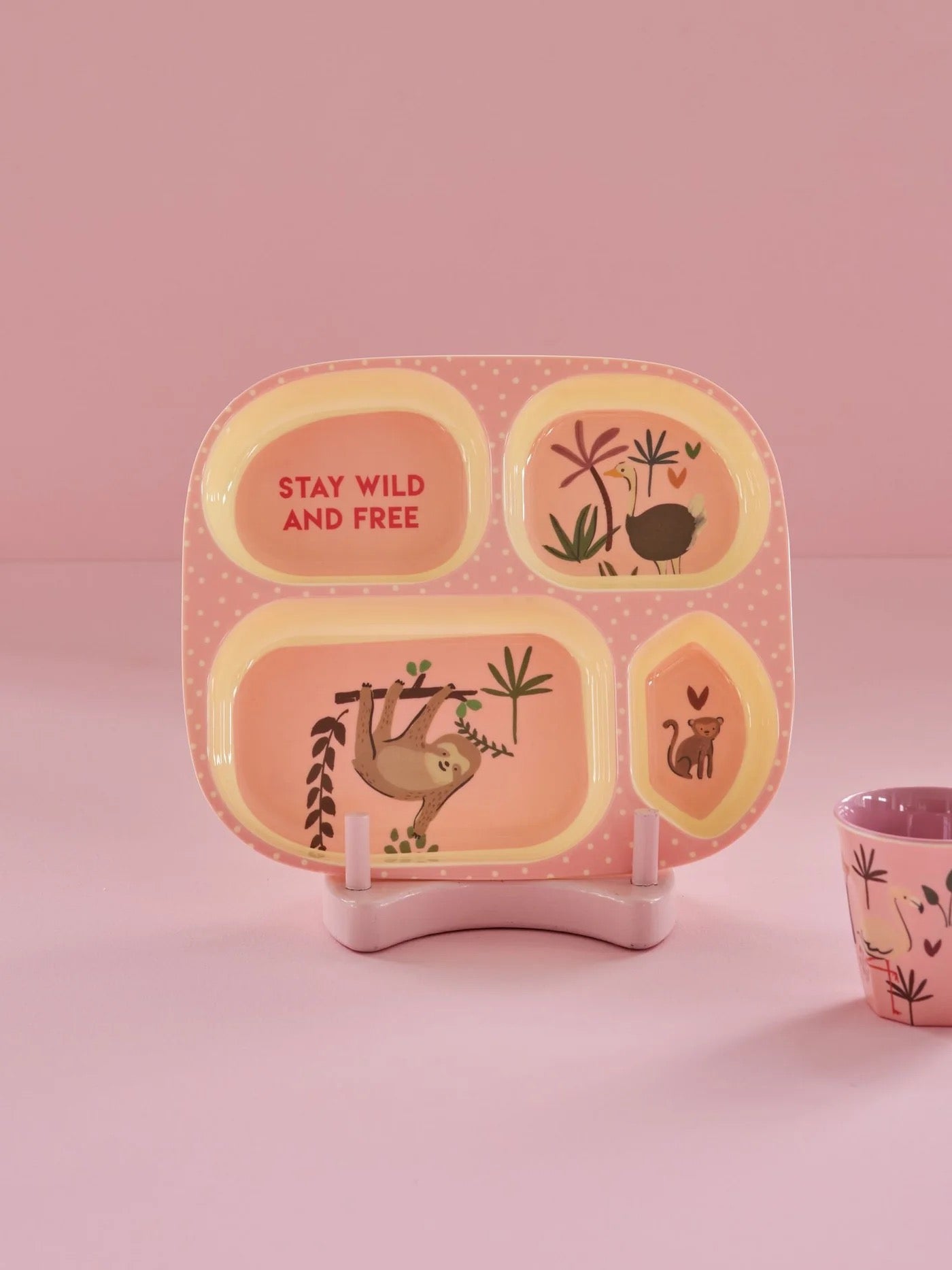Kinderteller mit 4er Einteilung - Hellrosa - Jungle Print