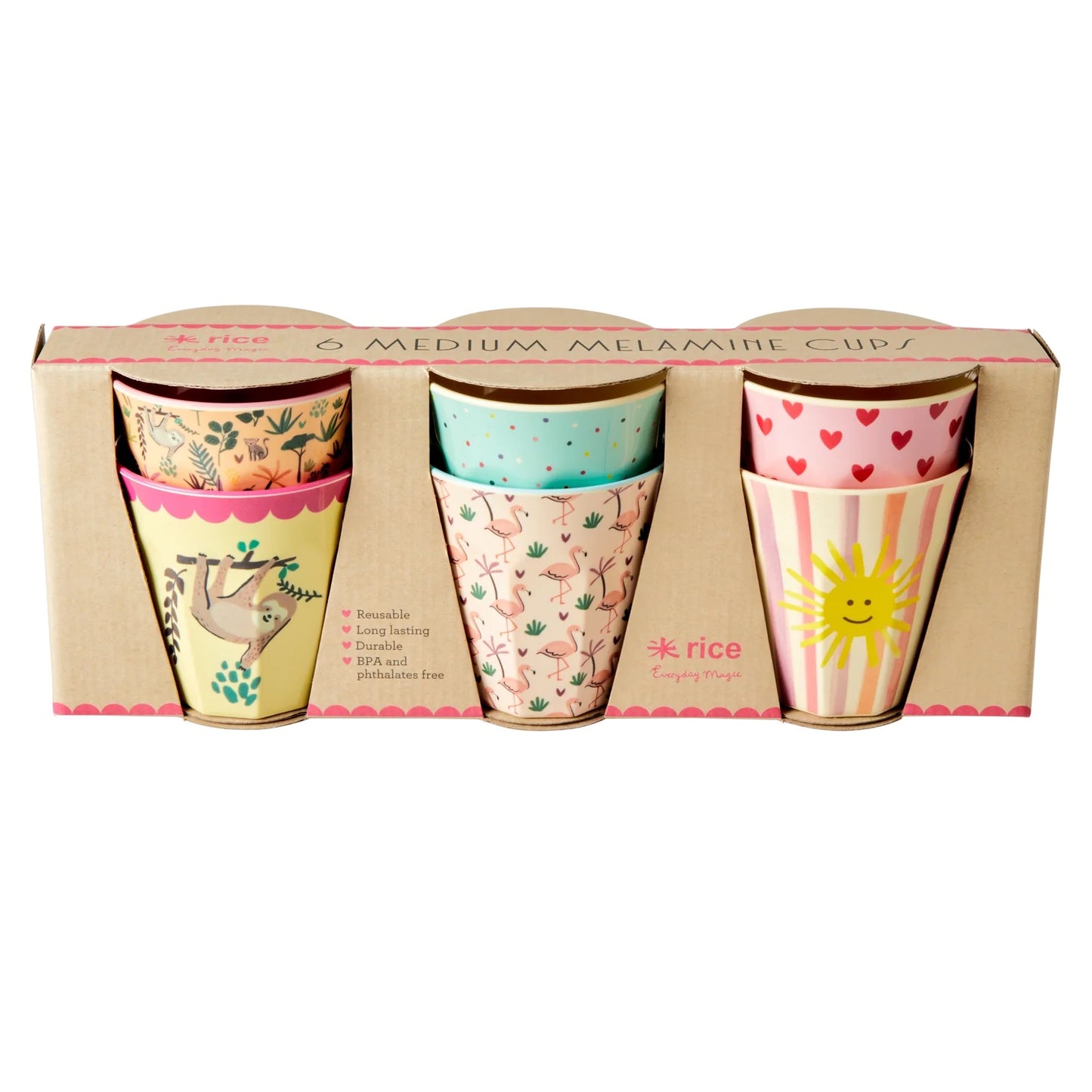 Mittelgroße Kinderbecher - Mehrfarbig - Funky Prints - 6er Pack Rose