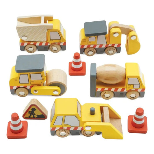 Le Toy Van - Autos & Baustelle-Spielset // Baufahrzeuge-Rollenspiel aus Holz