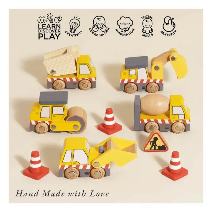 Le Toy Van - Autos & Baustelle-Spielset // Baufahrzeuge-Rollenspiel aus Holz