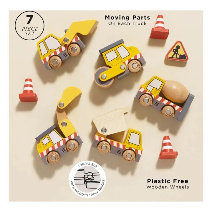 Le Toy Van - Autos & Baustelle-Spielset // Baufahrzeuge-Rollenspiel aus Holz