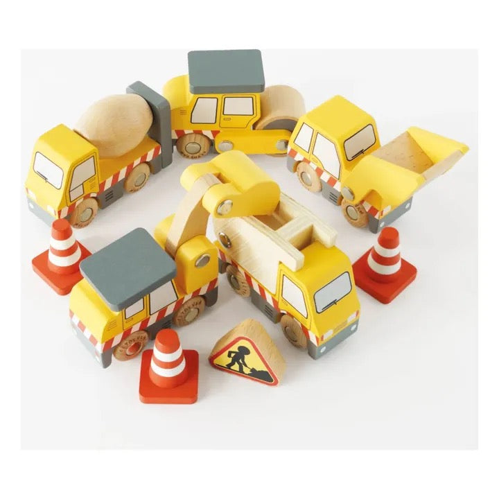 Le Toy Van - Autos & Baustelle-Spielset // Baufahrzeuge-Rollenspiel aus Holz