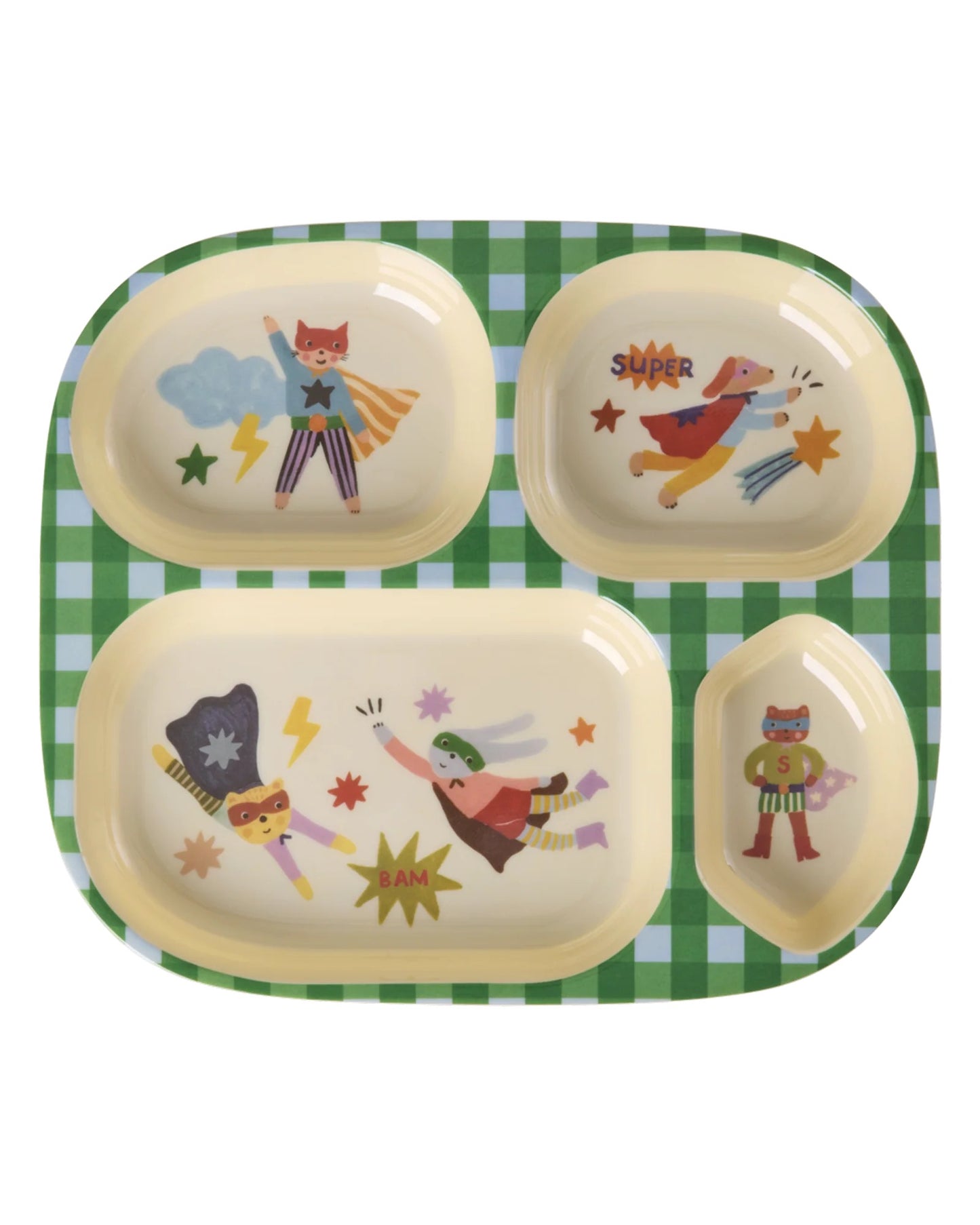 Rice Kinderteller mit 4er Einteilung - Super Hero - Grün