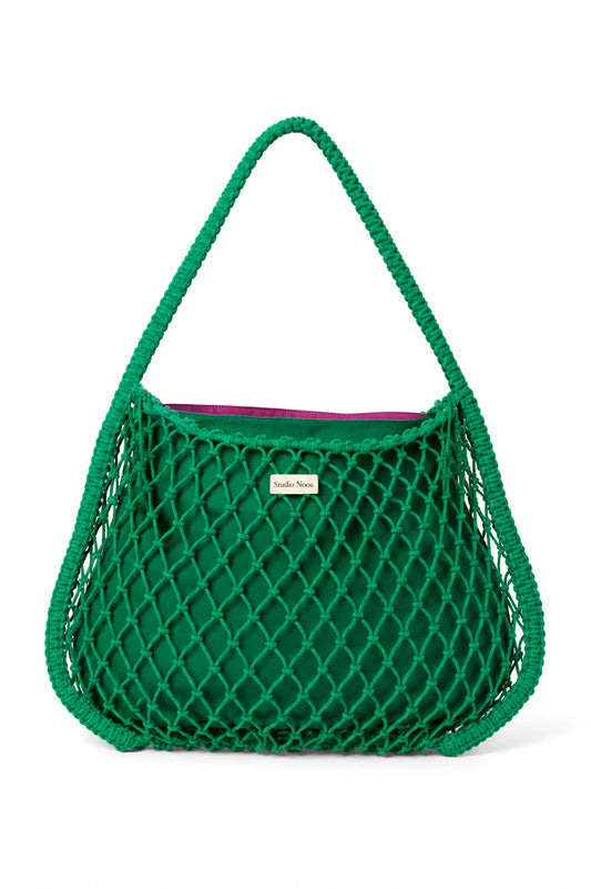 Studio Noos - Macramé Mom-Bag in Grün mit Wende-Inlay in Lila-Grün