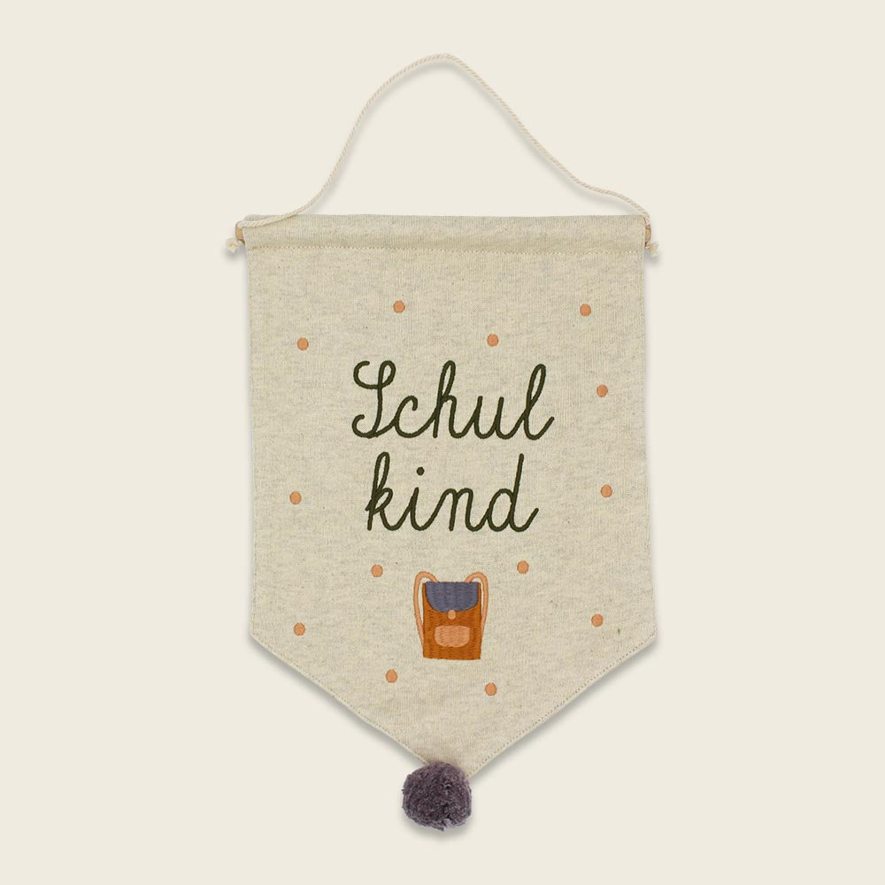 Ava & Yves - Wandbehang Ranzen „Schulkind“, white/olive/lachs