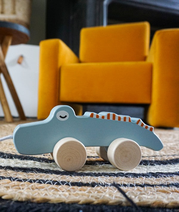 Tryco Holz Nachzieh Spielzeug Krokodil