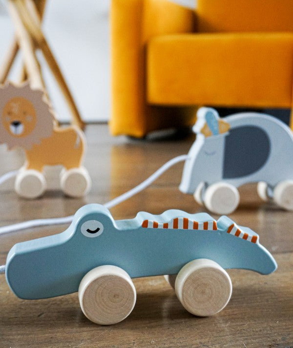 Tryco Holz Nachzieh Spielzeug Krokodil