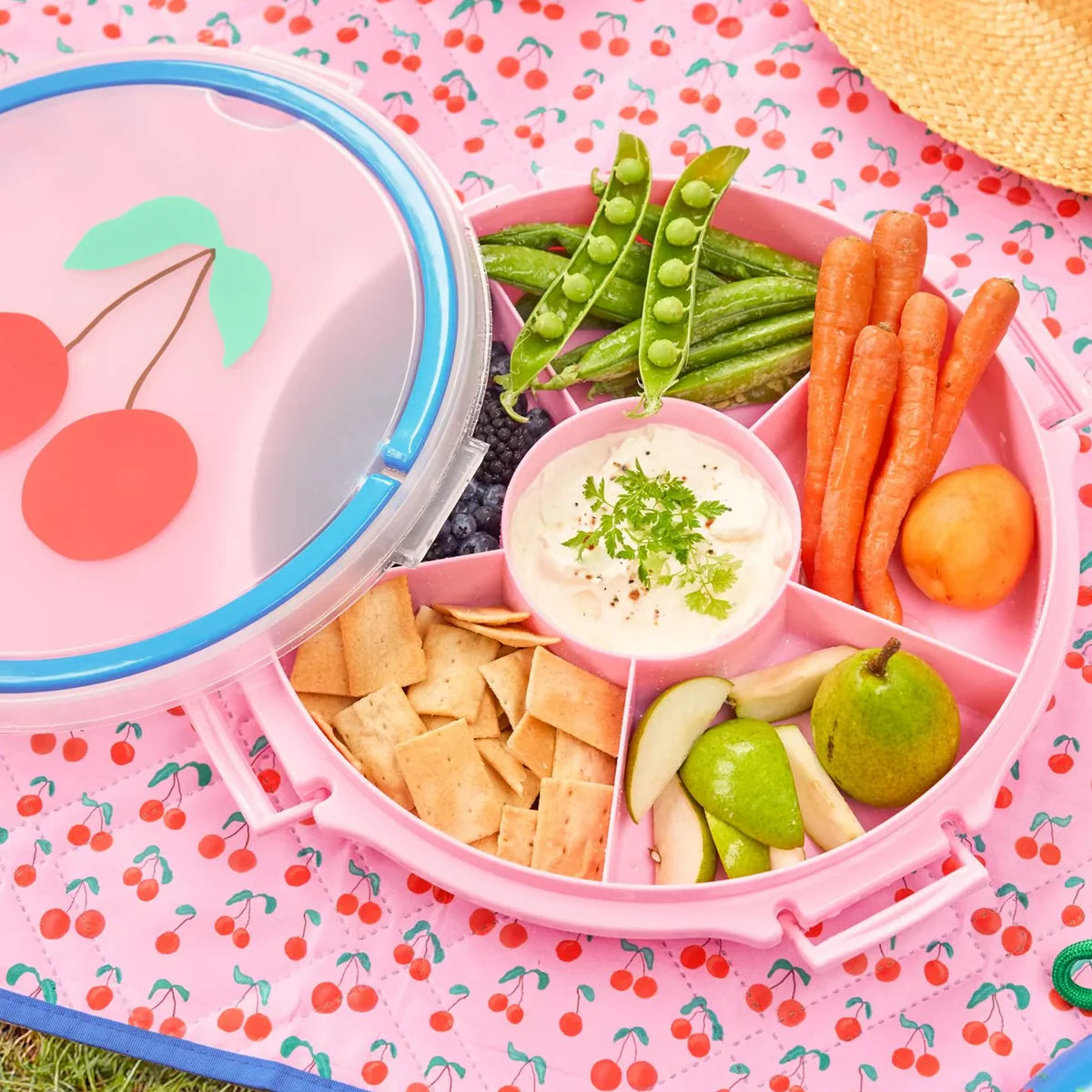 Rice - Serving Tray with Handle -Kirsche Print - Rosa / Snackbox