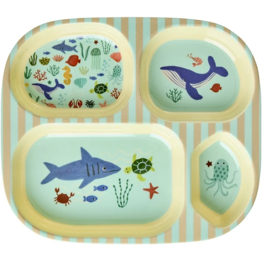Rice Kinderteller mit 4er Einteilung - Ocean Print - Blau