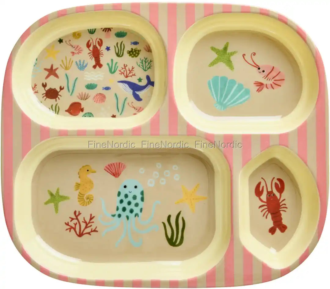 Rice Kinderteller mit 4er Einteilung - Ocean Print - Pink