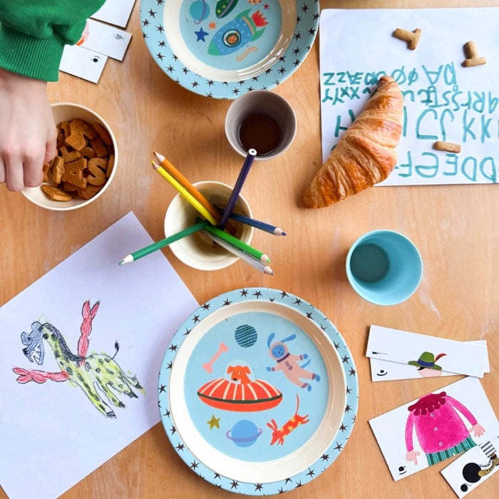 Rice Kinderteller - Dogs in Space Print - Blau
