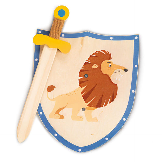 Löwenschild und Schwert aus Holz